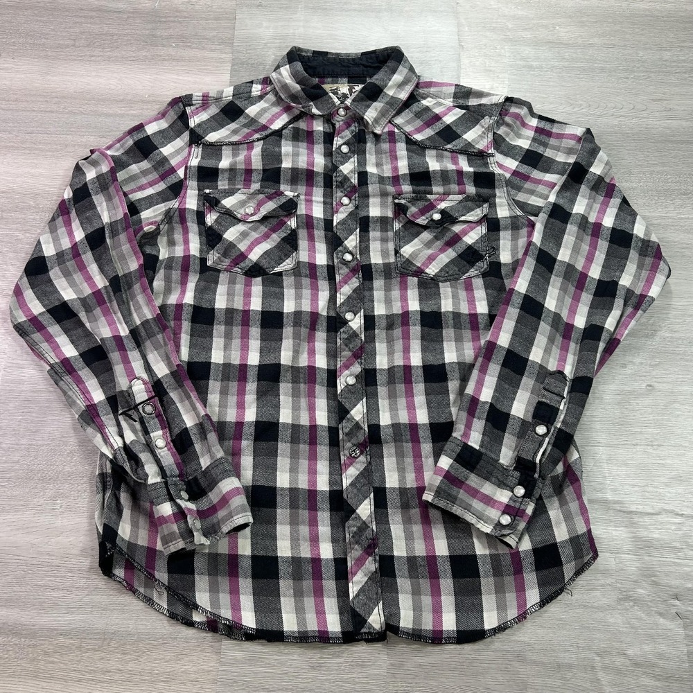 Fox Racing Shirt Mens Medium Multicolor Plaid Flannel Western Long Sleeve Snap